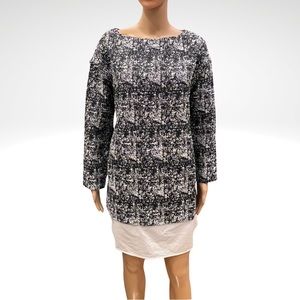 Banana Republic Boatneck Tweed Layered Shift Dress Womens Size 6 Black White